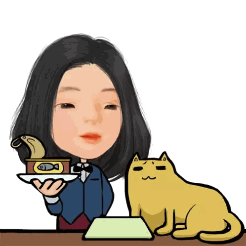 Woman Holding Food Plate And Cat Looking Sticker