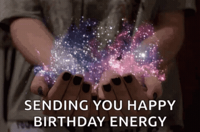 Woman Holding Galaxy Sending Happy Birthday Energy GIF