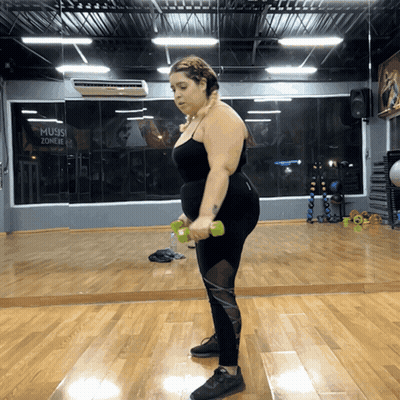 Woman Holding Green Dumbbell Mu9si Zone Sign GIF