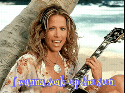 Woman Holding Guitar I Wanna Soak Up The Sun GIF