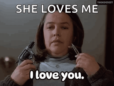 Woman Holding Gun And Syringe Saying She Loves Me I Love You GIF