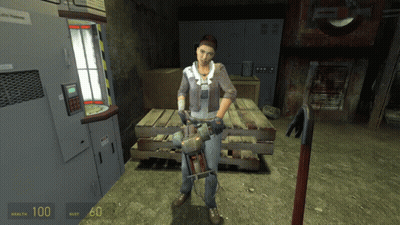Woman Holding Hammer With Health Bar 100 GIF