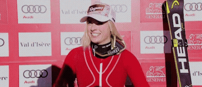 Woman Holding Head Skis GIF