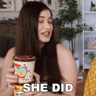 Woman Holding Ice Cream Saying She Did GIF