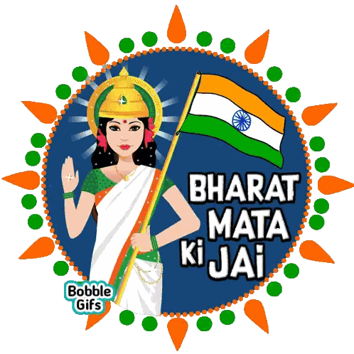 Woman Holding Indian Flag Bharat Mata Ki Jai Sticker