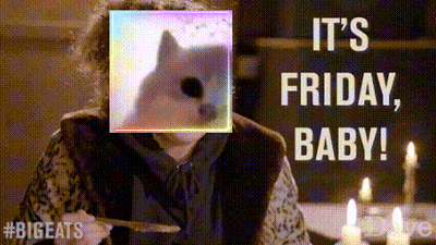 Woman Holding Knife In Front Of It's Friday Baby Sign GIF