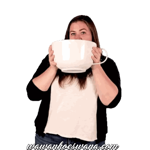 Woman Holding Large Cup With Koeswana.com Sticker