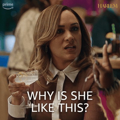 Woman Holding Martini Glass Saying Why Is She Like This GIF