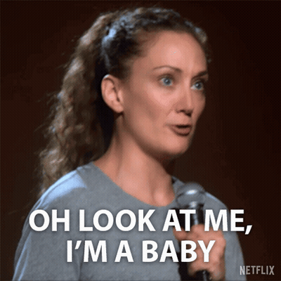 Woman Holding Microphone Saying Oh Look At Me I'm A Baby GIF
