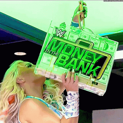Woman Holding Money In The Bank Sign GIF