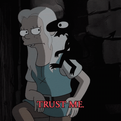 Woman Holding Monster Saying I Haven't Led You Astray In Minutes GIF