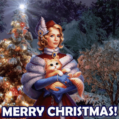Woman Holding Orange Cat Merry Christmas GIF