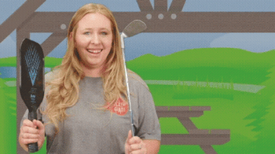 Woman Holding Paddle And Golf Club Saying Sports Yay GIF