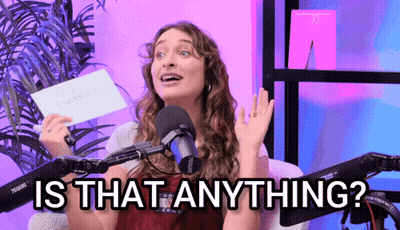 Woman Holding Paper At Microphone Saying Is That Anything GIF