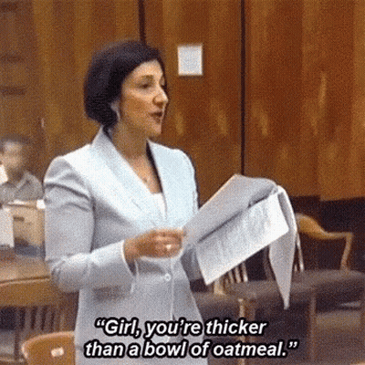 Woman Holding Paper Saying Girl You're Thicker Than A Bowl Of Oatmeal GIF