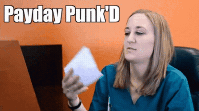 Woman Holding Paper Saying Payday Punk 'D GIF