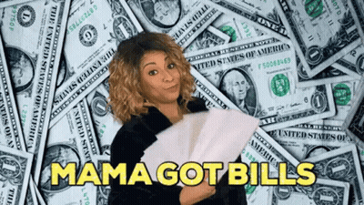 Woman Holding Paper With Mama Got Bills Above Money GIF