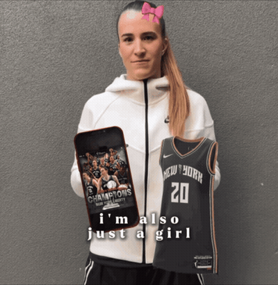 Woman Holding Phone And New York Jersey GIF