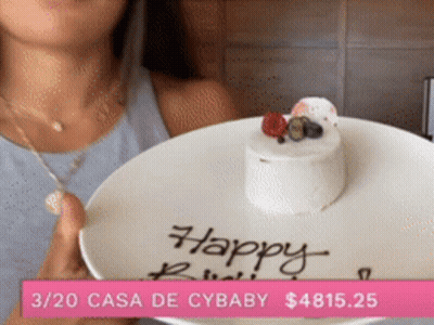 Woman Holding Plate With Happy Birthday Cake GIF