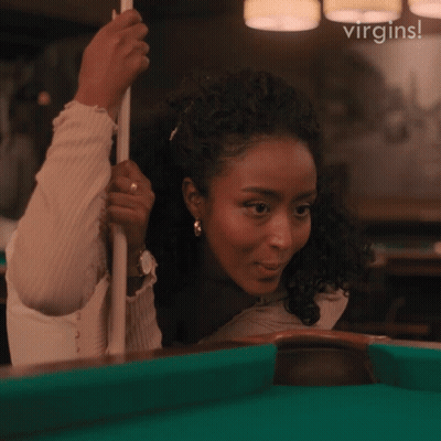 Woman Holding Pool Cue Smiling Yes GIF