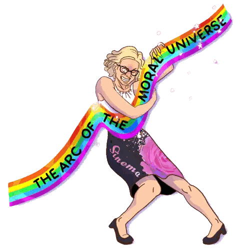 Woman Holding Rainbow Ribbon Sticker