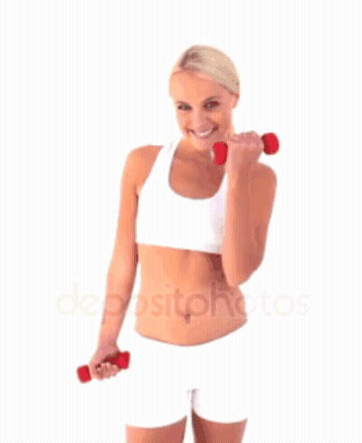 Woman Holding Red Dumbbells Smiling GIF