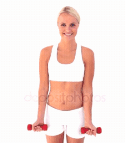 Woman Holding Red Dumbbells Smiling GIF