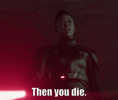 Woman Holding Red Lightsaber Saying Then You Die GIF