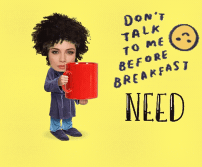 Woman Holding Red Mug Saying Don't Talk To Me Before Breakfast Need Coffee GIF