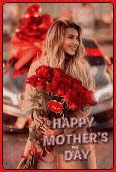 Woman Holding Red Roses Happy Mother's Day GIF