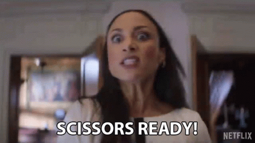 Woman Holding Scissors Saying Scissors Ready GIF