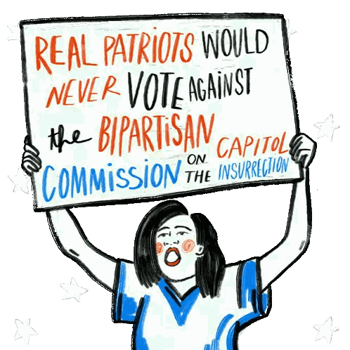 Woman Holding Sign About Patriots And Capitol Sticker