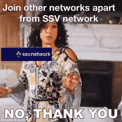 Woman Holding Sign: Join Other Networks Apart SSV Network GIF