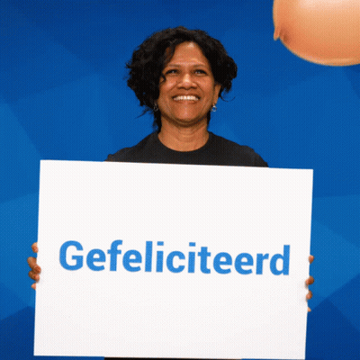 Woman Holding Sign Saying Gefeliciteerd GIF