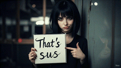 Woman Holding Sign Saying That's Sus GIF