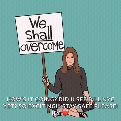 Woman Holding Sign Saying We Shall Overcome GIF