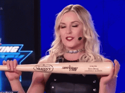 Woman Holding Slugger Baseball Bat GIF