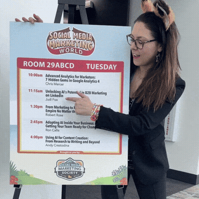 Woman Holding Social Media Marketing Sign GIF