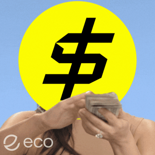 Woman Holding Stack Of Money In Front Of Dollar Sign GIF