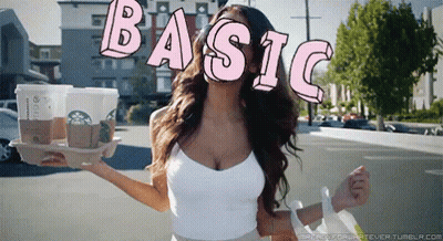 Woman Holding Starbucks Coffee With Basic On Face GIF