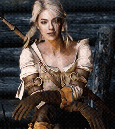 Woman Holding Sword In Front Of Wooden Wall GIF