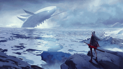Woman Holding Sword Looking At Whale GIF