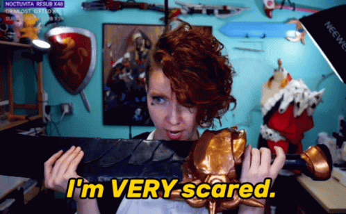 Woman Holding Sword Saying I'm Very Scared GIF