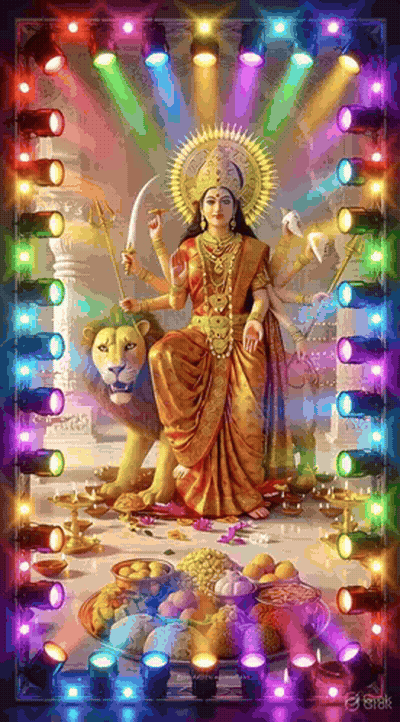 Woman Holding Sword Sitting On Lion GIF