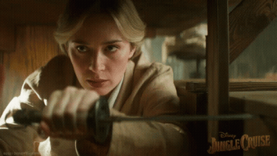 Woman Holding Sword With Jungle Cruise Ad GIF