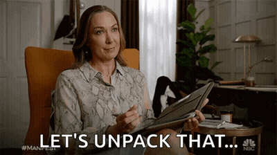 Woman Holding Tablet Saying Let's Unpack That GIF