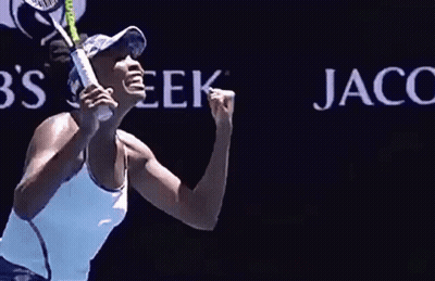 Woman Holding Tennis Racket In Front Of JB's Creek Sign GIF