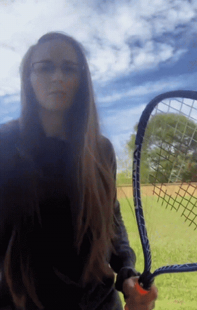 Woman Holding Tennis Racquet Saying Head GIF