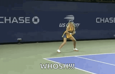 Woman Holding Tennis Racquet Saying Whosh GIF