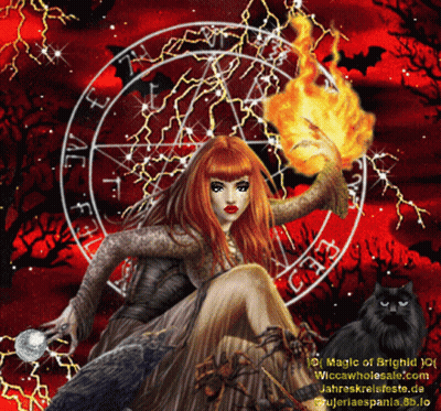 Woman Holding Torch In Front Of Pentagram GIF